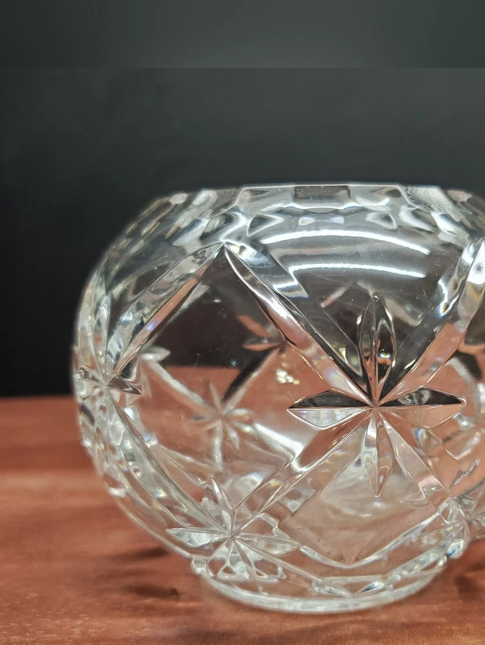 Vintage 4 Inch Bohemian Crystal Round Ball Cut Glass Rose Bowl Vase